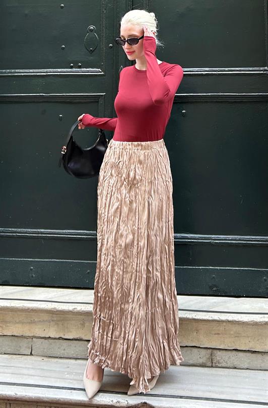 MDX Bright Camel Wrinkled Pattern Women's Skirt MG2290 - Schweinfurt