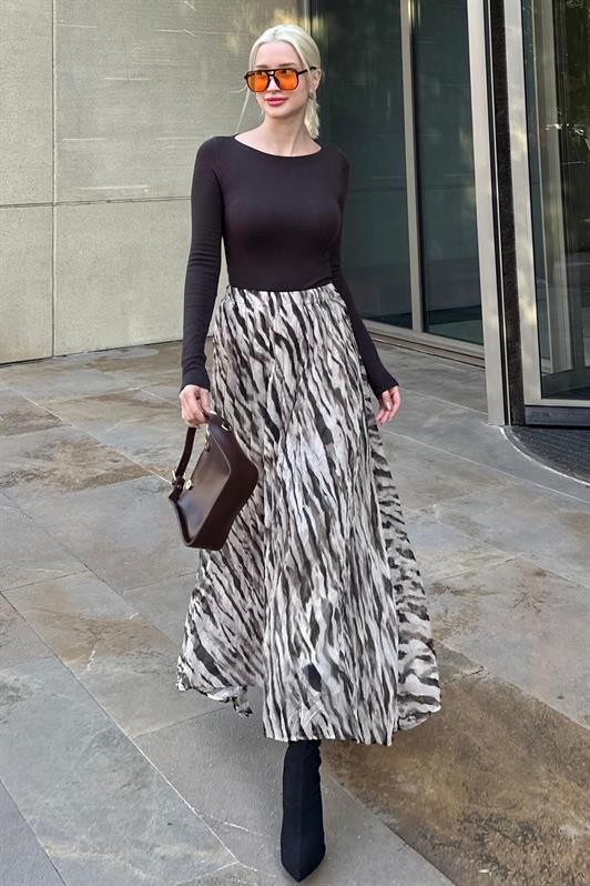 MDX Gray Zebra Print Women's Midi Skirt MG2265 - Goes