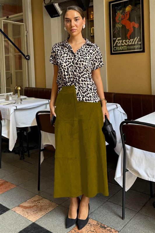 MDX Oil Green Suede Long Skirt Mg2549 - Zwijndrecht
