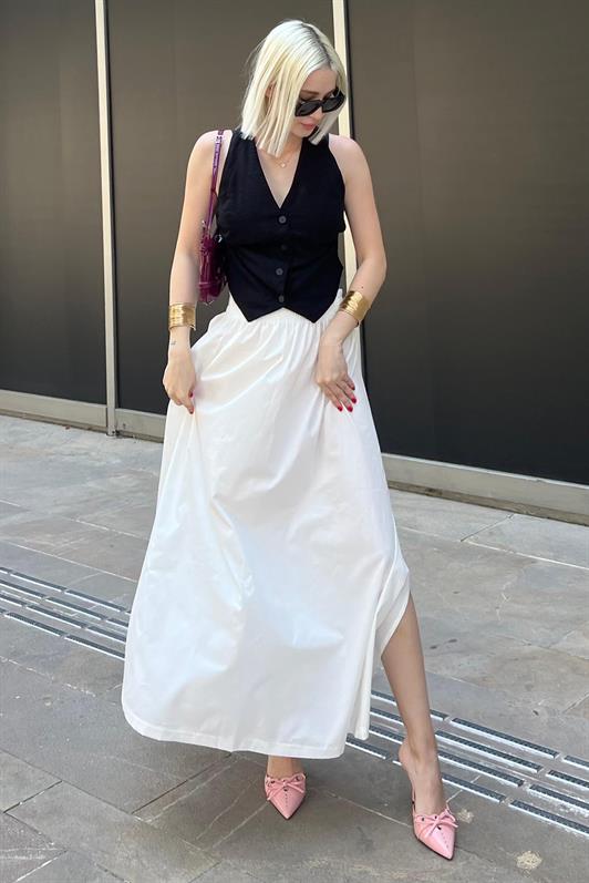 MDX White Basic Slit Midi Skirt MG2092 - Almelo