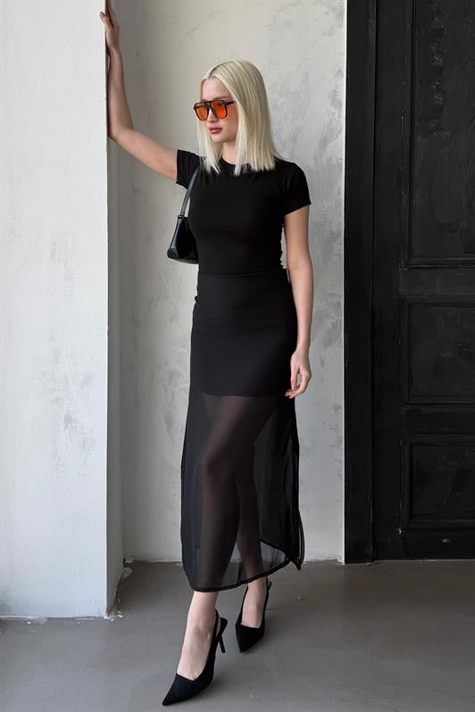 MDX Madmext Black Chiffon Women's Skirt Mg2340 - Marijampolė