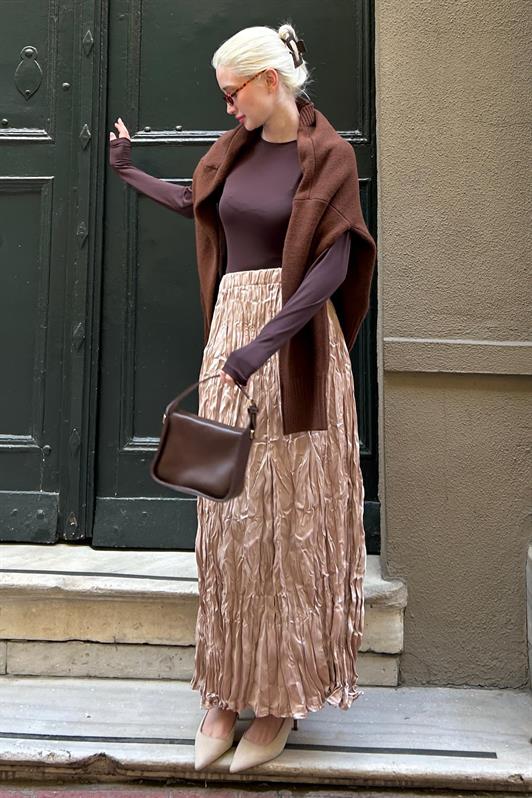 MDX Bright Beige Wrinkled Pattern Women's Skirt MG2290 - Oeiras