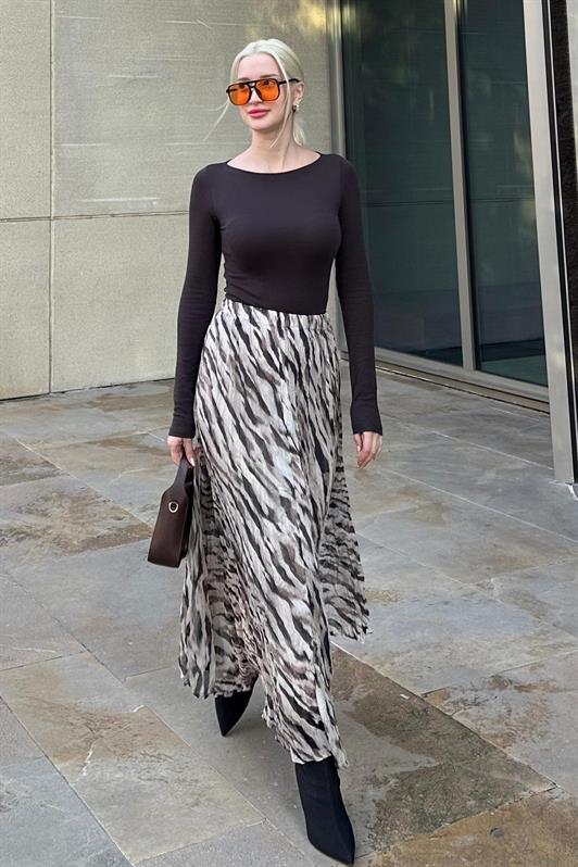 MDX Gray Zebra Print Women's Midi Skirt MG2265 - Goes