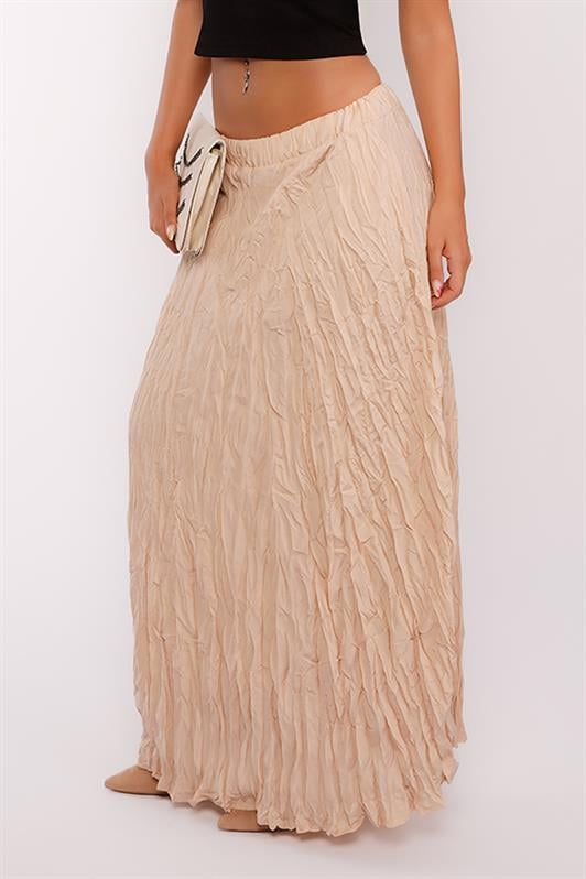 MDX Beige Wrinkled Pattern Midi Length Women's Skirt MG2266 - Nikopol