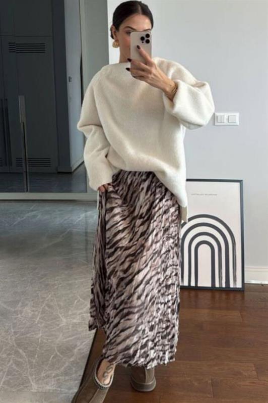 MDX Gray Zebra Print Women's Midi Skirt MG2265 - Goes