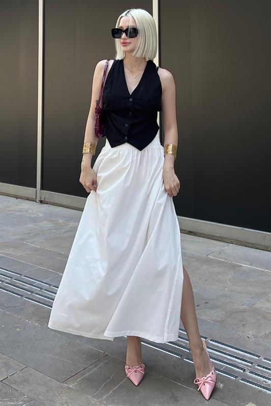 MDX White Basic Slit Midi Skirt MG2092 - Almelo