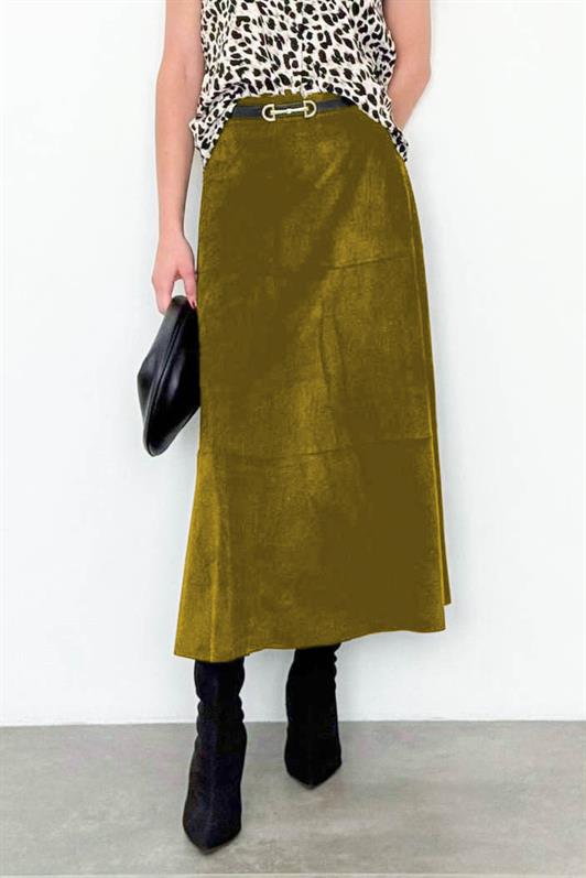 MDX Oil Green Suede Long Skirt Mg2549 - Zwijndrecht