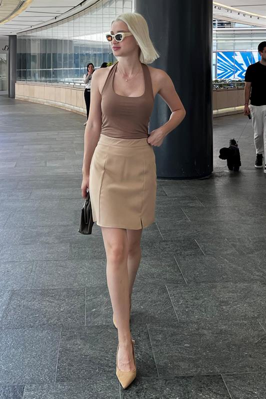 MDX Beige High Waist Front Slit Short Skirt MG2086 - Salamanca