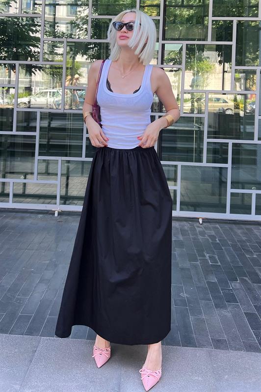 MDX Black Basic Slit Midi Skirt MG2092 - Belfast