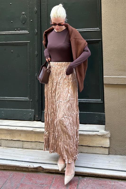 MDX Bright Beige Wrinkled Pattern Women's Skirt MG2290 - Oeiras