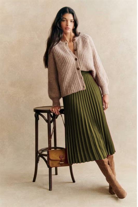 MDX Haki Pleated Belted Long Suede Women's Skirt MG2576 - Sesto Fiorentino