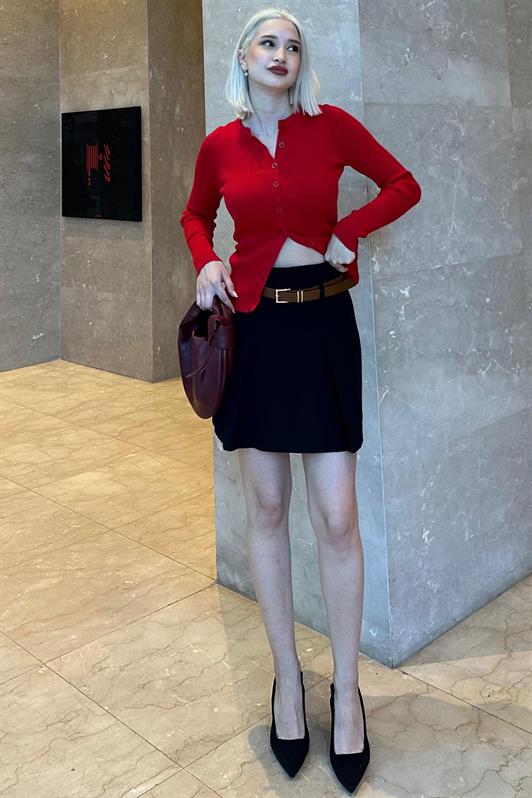 MDX Black Pleated Belted Skirted Woman Skirt MG2247 - Independence