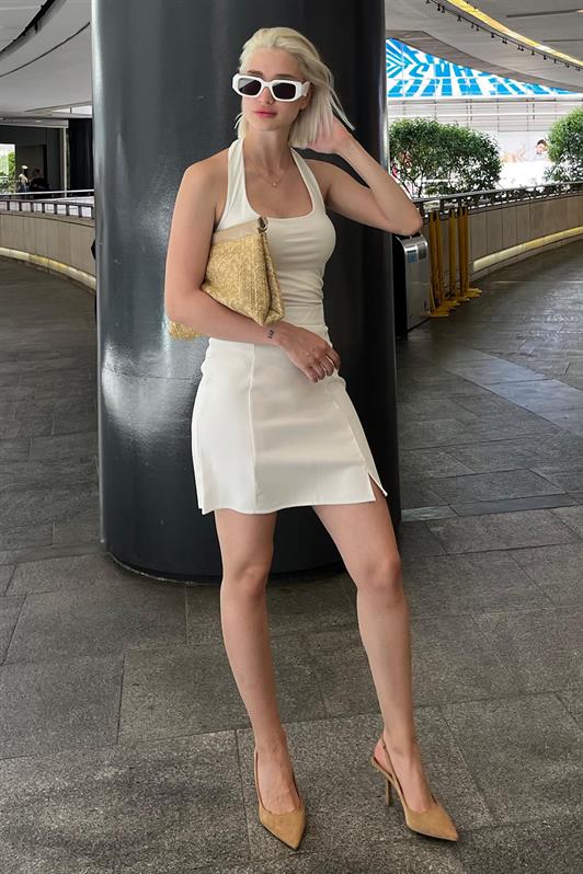 MDX White High Waist Front Slit Short Skirt MG2086 - Ashton