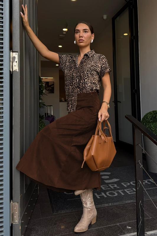 MDX Bitter Coffee Suede Long Skirt Mg2549 - Pabellón de Arteaga