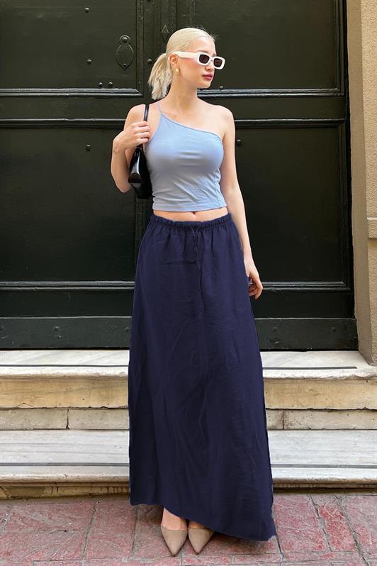 MDX Navy Blue Elastic Waist Long Women's Skirt MG1979 - Alessandria