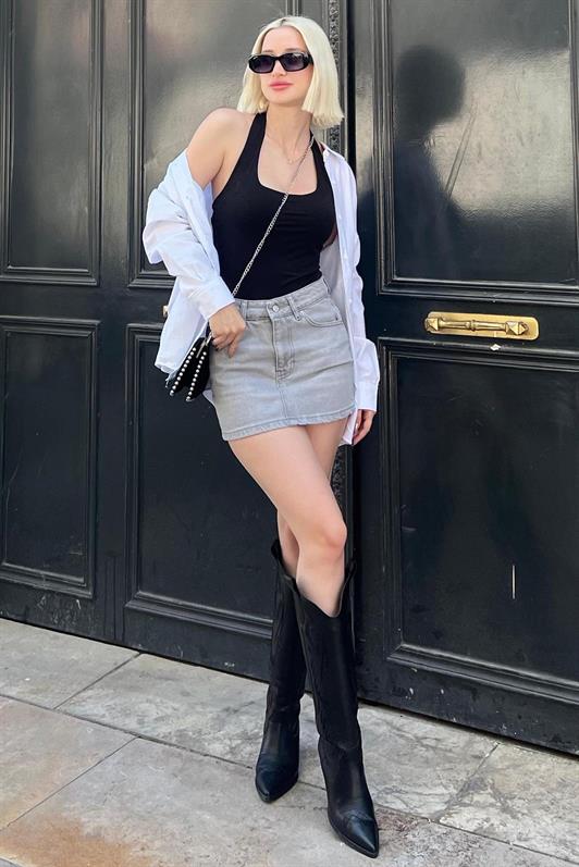 MDX Madmext Anthracite Denim Skirt MG2372 - Toluca