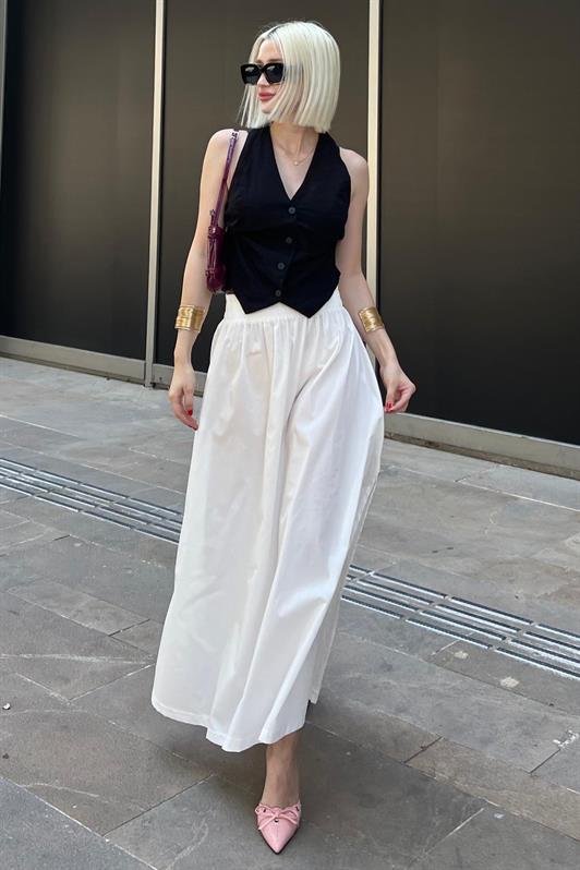 MDX White Basic Slit Midi Skirt MG2092 - Almelo