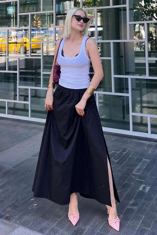 MDX Black Basic Slit Midi Skirt MG2092 - Belfast
