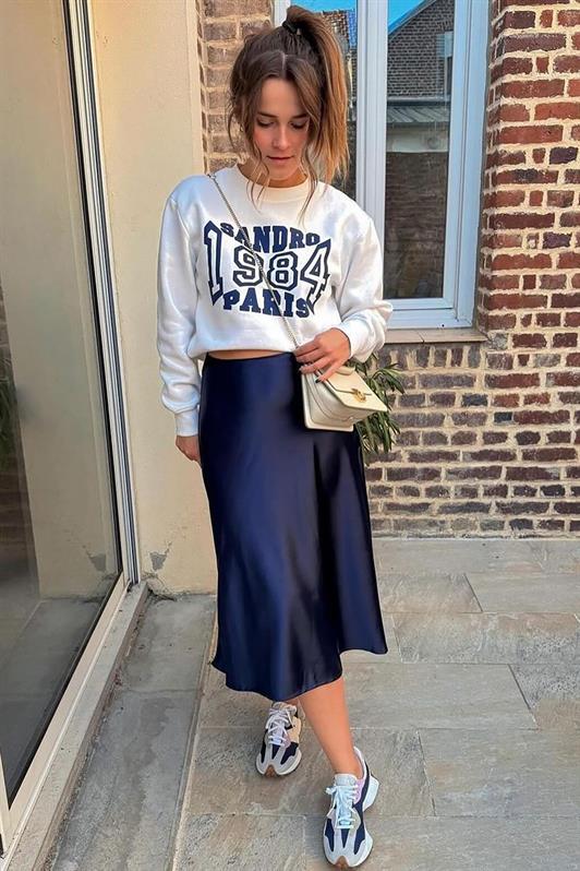 MDX Navy Blue Basic Long Satin Skirt MG1409 - Queen Creek