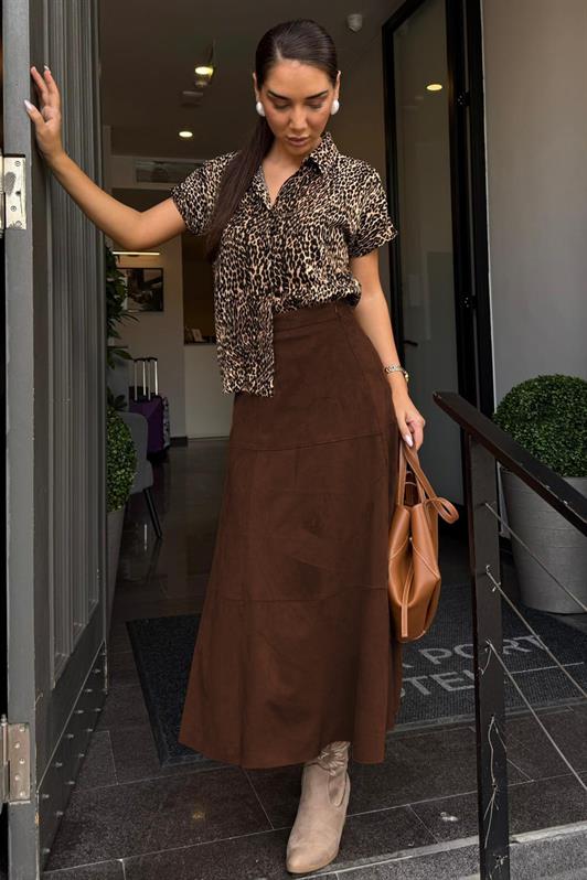 MDX Bitter Coffee Suede Long Skirt Mg2549 - Pabellón de Arteaga