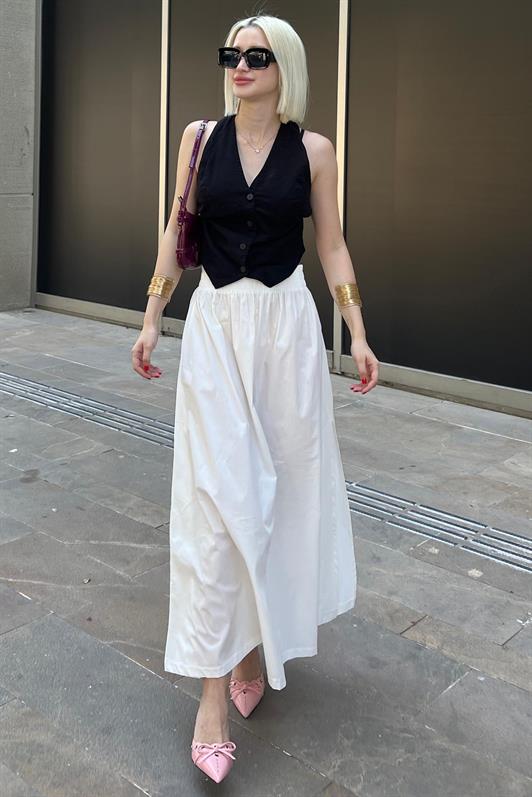 MDX White Basic Slit Midi Skirt MG2092 - Almelo