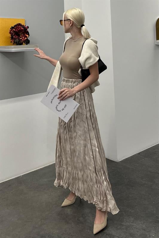 MDX Stone Color Wrinkled Pattern Midi Length Women's Skirt MG2266 - Marlboro