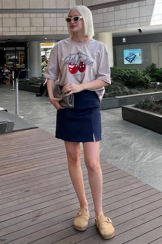 MDX Navy High Waisted Front Slit Short Skirt MG2086 - Empalme