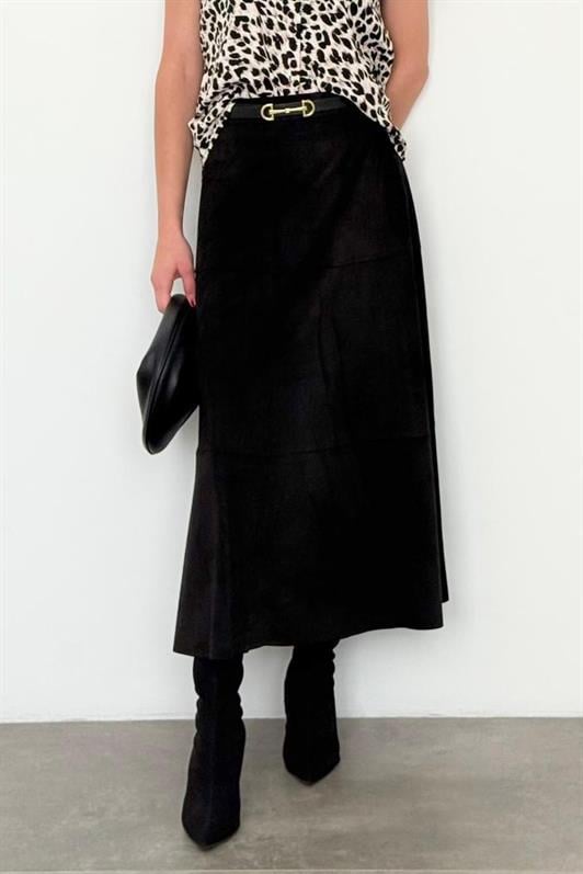 MDX Black Suede Long Skirt Mg2549 - Littlehampton
