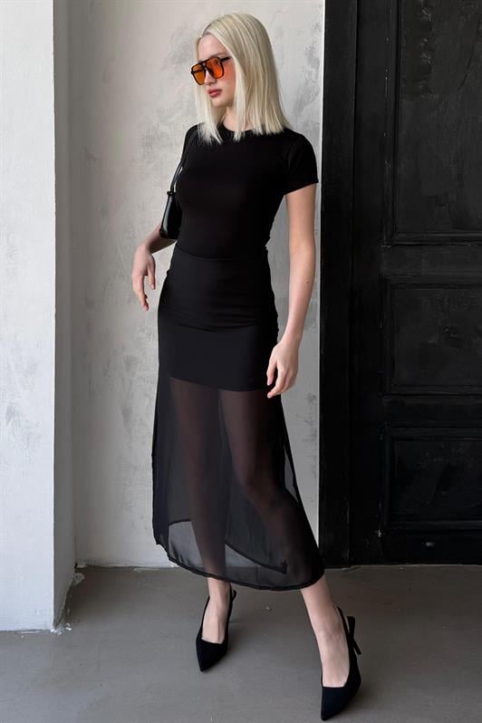 MDX Madmext Black Chiffon Women's Skirt Mg2340 - Marijampolė