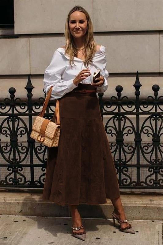MDX Bitter Coffee Suede Long Skirt Mg2549 - Pabellón de Arteaga