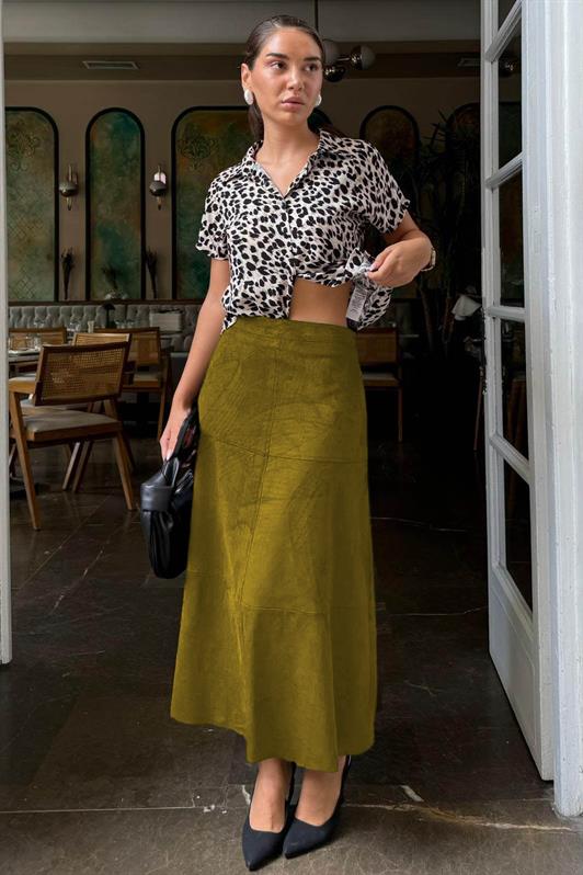MDX Oil Green Suede Long Skirt Mg2549 - Zwijndrecht