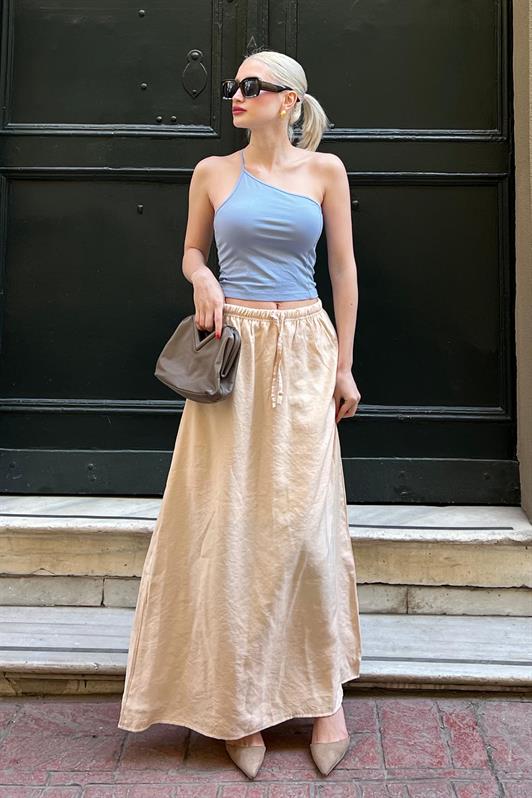 MDX Beige Elastic Waist Long Women's Skirt MG1979 - Lyon