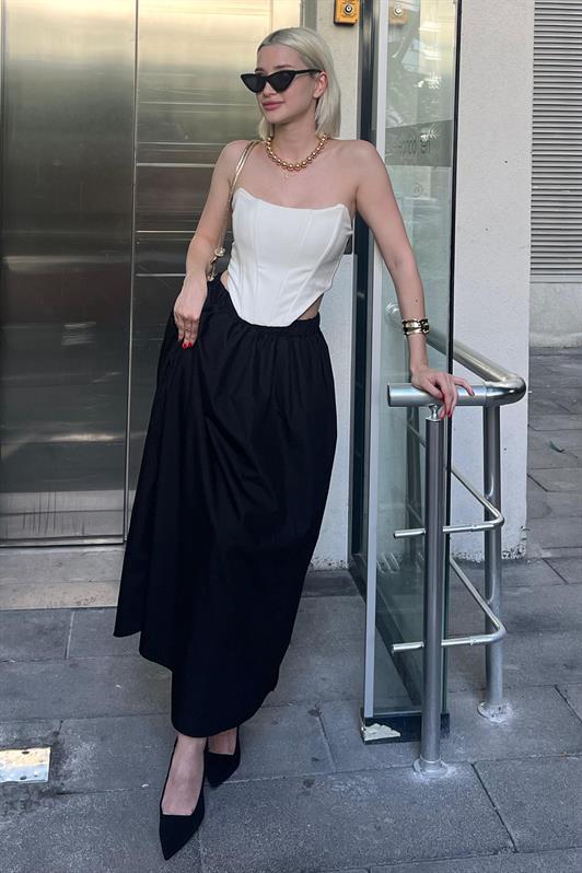 MDX Black Basic High Waist Elasticated Lined Pocket Detailed Midi Skirt MG2154 - Orland Park