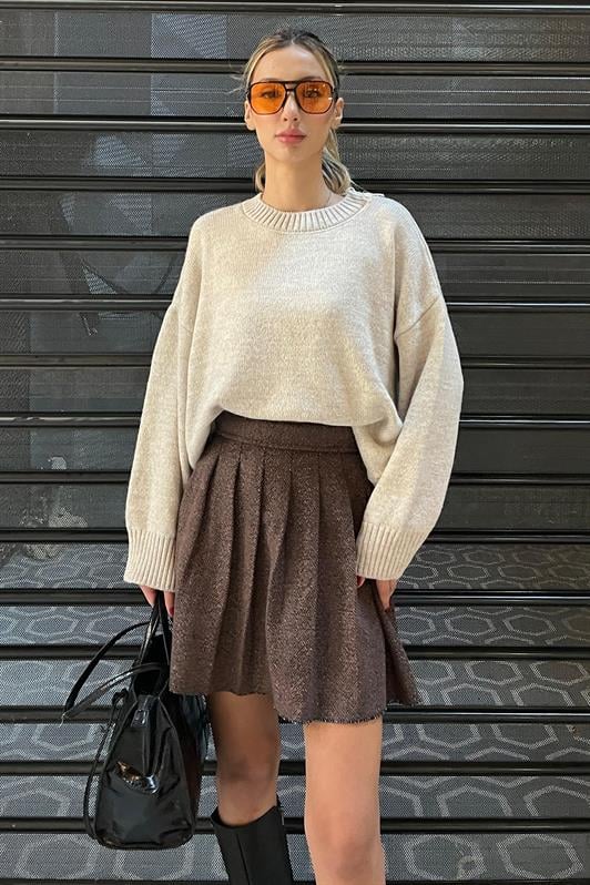 MDX Brown Plaid Pattern Women's Pleated Skirt MG2248 - Amherst