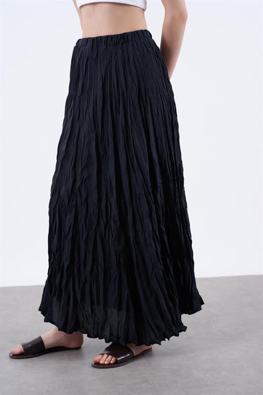 MDX Black Wrinkled Pattern Midi Length Women's Skirt MG2266 - North Little Rock