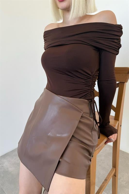 MDX Brown Leather Mini Shorts Skirt Mg2550 - Providence
