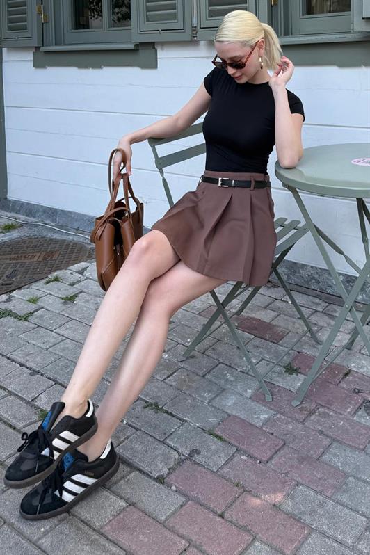 MDX Brown Pleated Women's Mini Shorts Skirt Mg2402 - The Colony