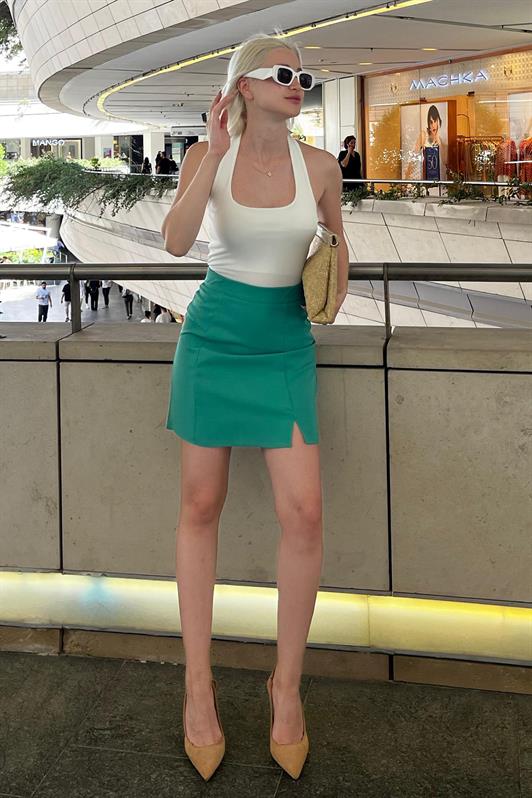 MDX Green High Waist Front Slit Short Skirt MG2086 - Magdeburg