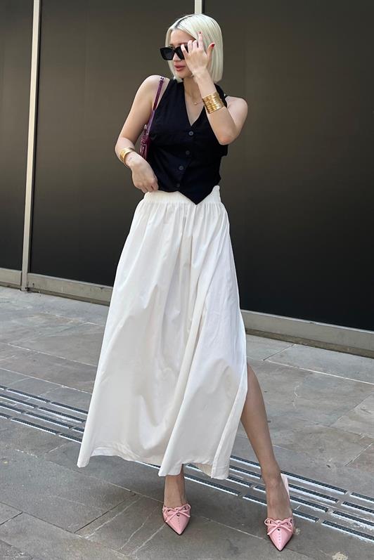 MDX White Basic Slit Midi Skirt MG2092 - Almelo