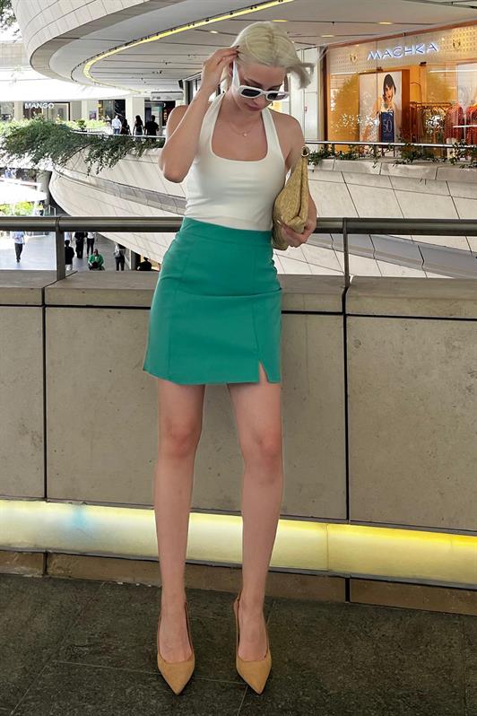 MDX Green High Waist Front Slit Short Skirt MG2086 - Magdeburg