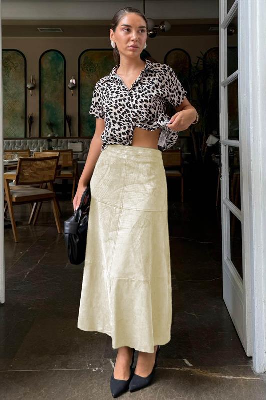 MDX Stone Color Suede Long Skirt Mg2549 - Maarssen