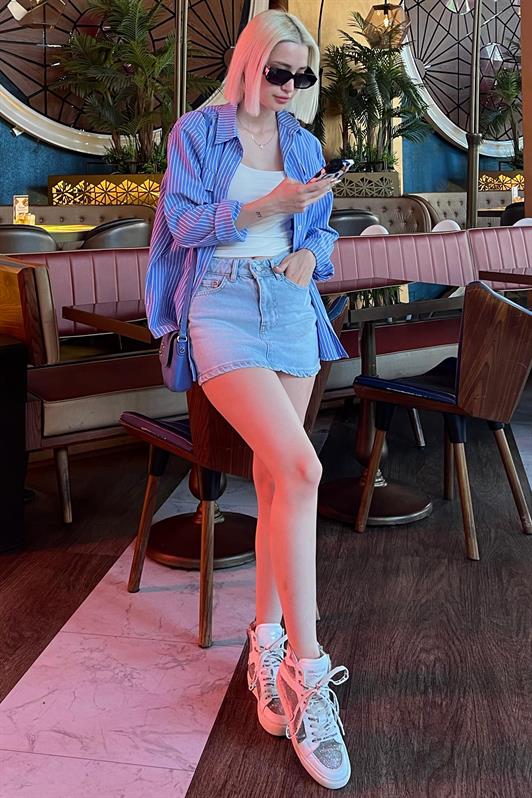 MDX Light Blue Mini Denim Skirt MG2099 - Mariano Escobedo