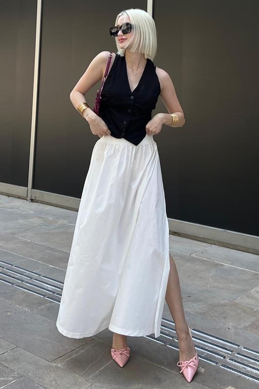 MDX White Basic Slit Midi Skirt MG2092 - Almelo