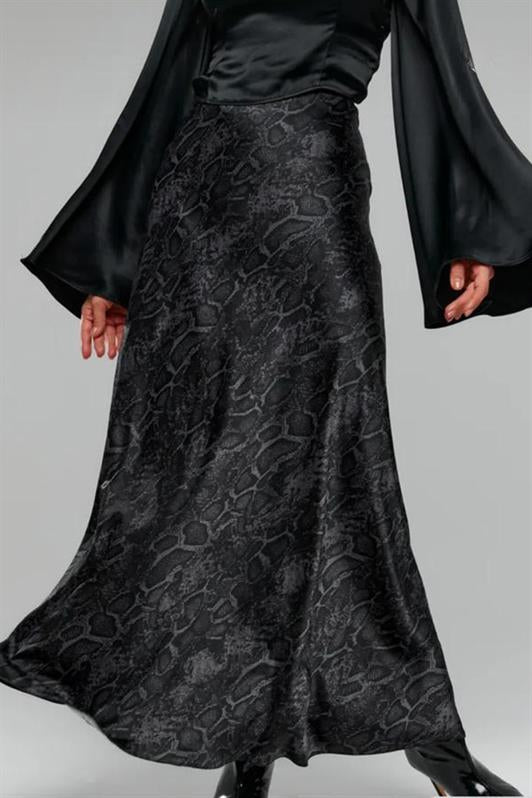 MDX Black Patterned Satin Women's Long Skirt Mg2333 - College Station
