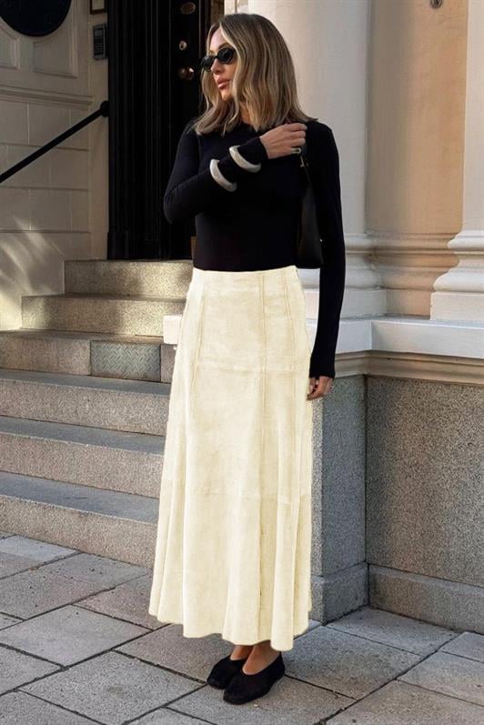 MDX Stone Color Suede Long Skirt Mg2549 - Maarssen