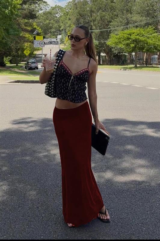 MDX Burgundy Maxi Basic Skirt MG1890 - León de los Aldama