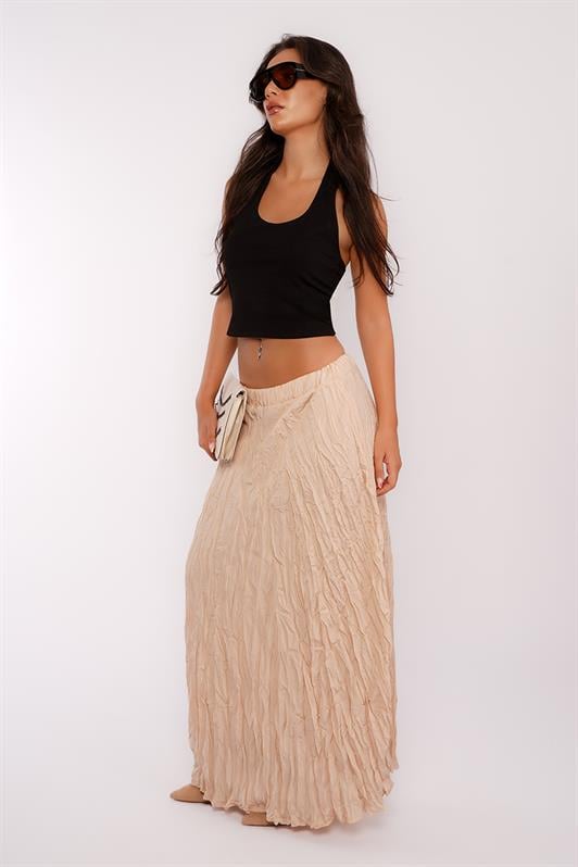 MDX Beige Wrinkled Pattern Midi Length Women's Skirt MG2266 - Nikopol