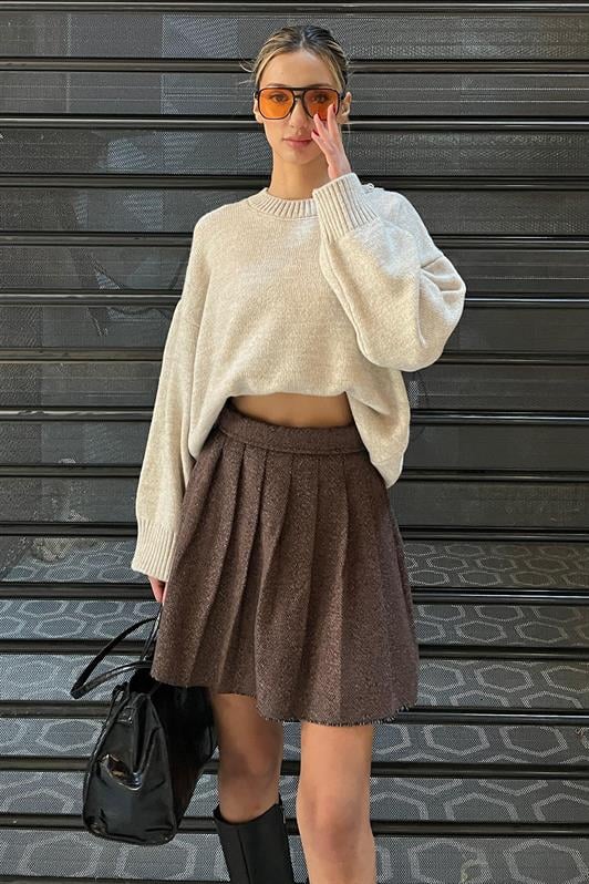 MDX Brown Plaid Pattern Women's Pleated Skirt MG2248 - Amherst