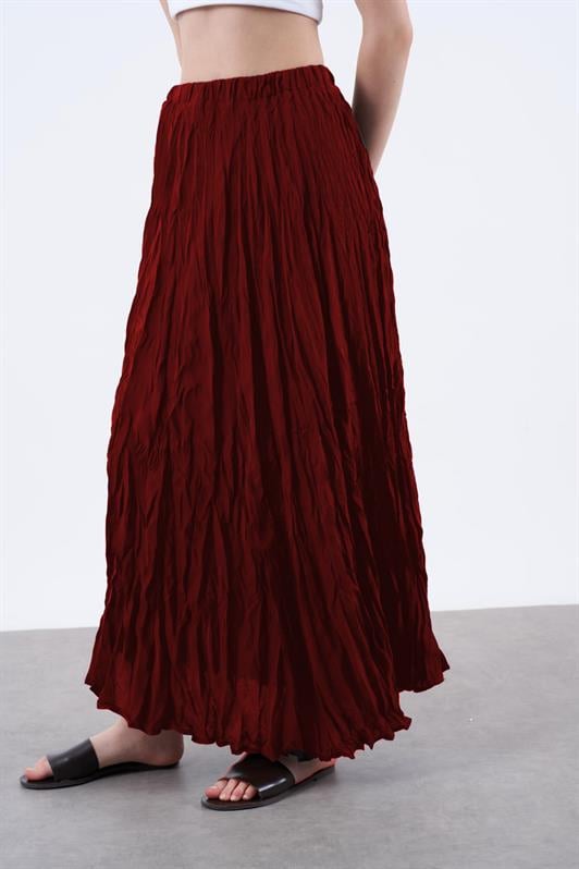 MDX Burgundy Wrinkled Pattern Midi Length Women's Skirt MG2266 - Tecate