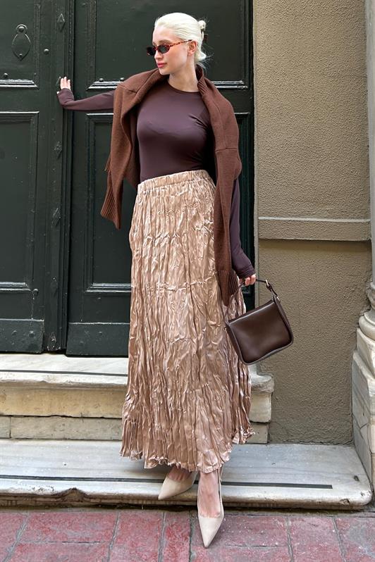 MDX Bright Beige Wrinkled Pattern Women's Skirt MG2290 - Oeiras